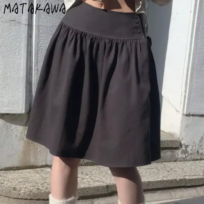 Matakawa Y2k bourgeon jupes femmes solide mode coréenne Vintage a-ligne Faldas Mujer printemps été Streetwear jupe longue