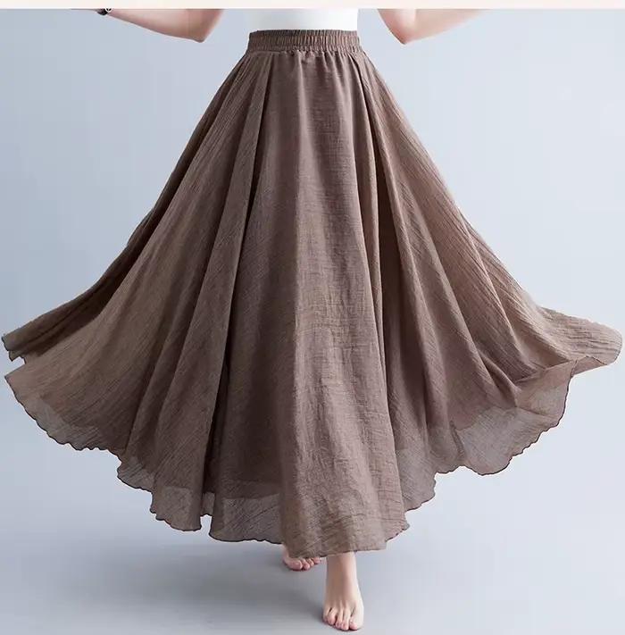 Jupe longue élégante en lin taille haute pour femmes