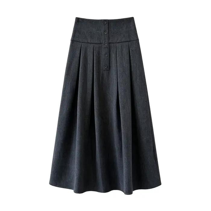 Jupe midi plissée taille haute amincissante pour femme, nouvelle collection automne, coupe ajustée, style tailleur