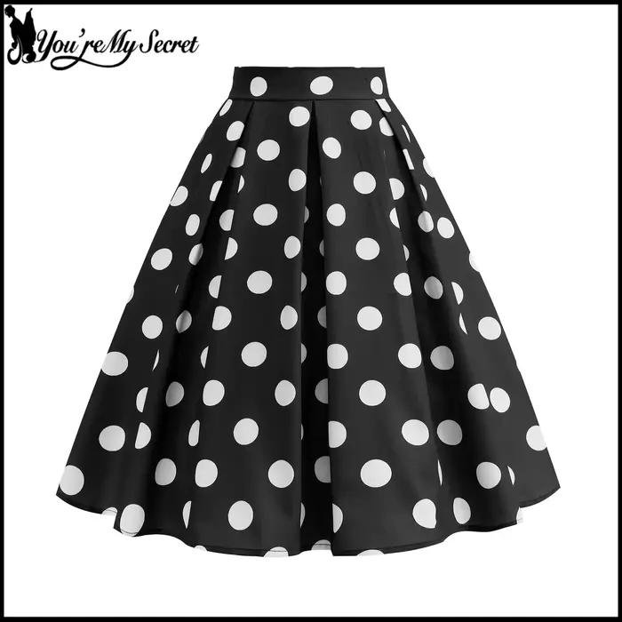 Jupe polyester vintage à pois pour femmes années 50 et 60, robe pin-up rockabilly pour fêtes et soirées