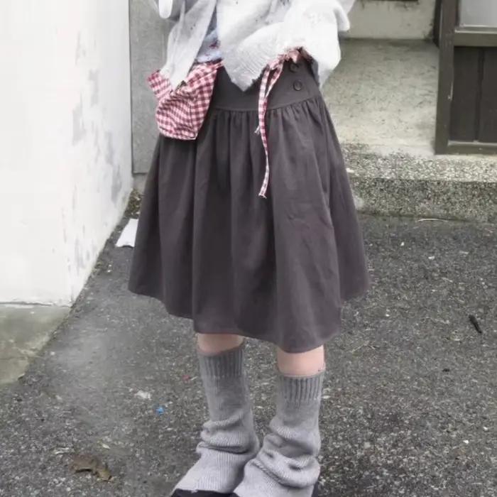 Matakawa Y2k bourgeon jupes femmes solide mode coréenne Vintage a-ligne Faldas Mujer printemps été Streetwear jupe longue