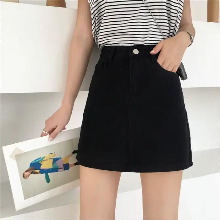 Jupe en jean style coréen pour femmes élégante trapèze vintage mode été chic Loisirs mince ajustement empire coupe régulière