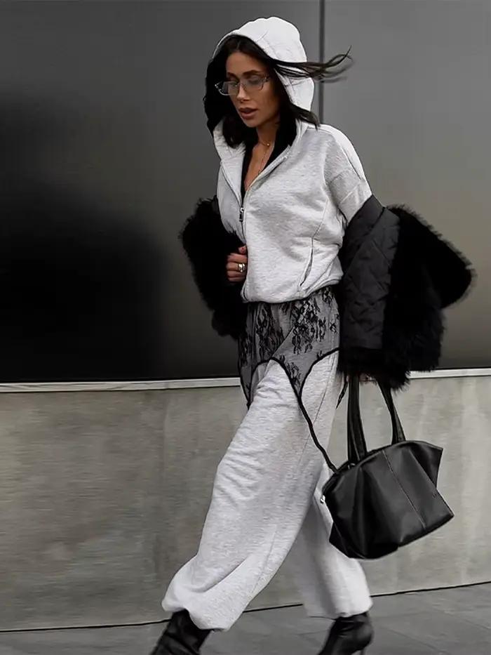 Jupe Courte Femme en Dentelle Noire Taille Haute Transparente Ample Style Streetwear Printemps-Été 2026