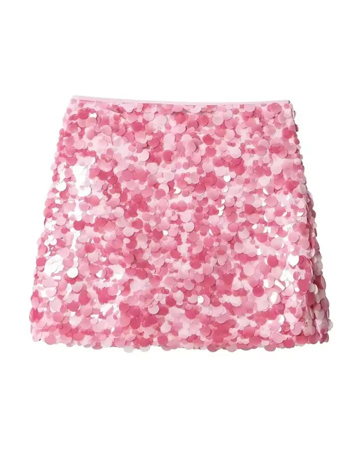 Jupe mini à sequins taille haute pour femme avec de grands détails en paillettes