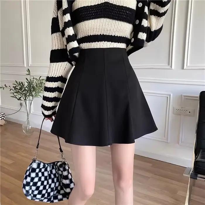 Demi-jupe en velours côtelé pour femmes, taille haute, coupe cintrée, jupe trapèze, automne hiver, saison cent plis, parapluie