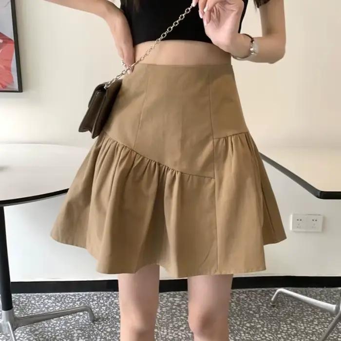 Jupe courte taille haute à volants pour femme
