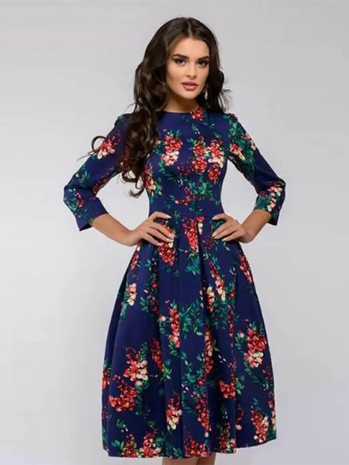 Vintage tunique plissée robe imprimée femmes dames élégantes une ligne robes à manches longues femme automne mixi robe de soirée vestidos