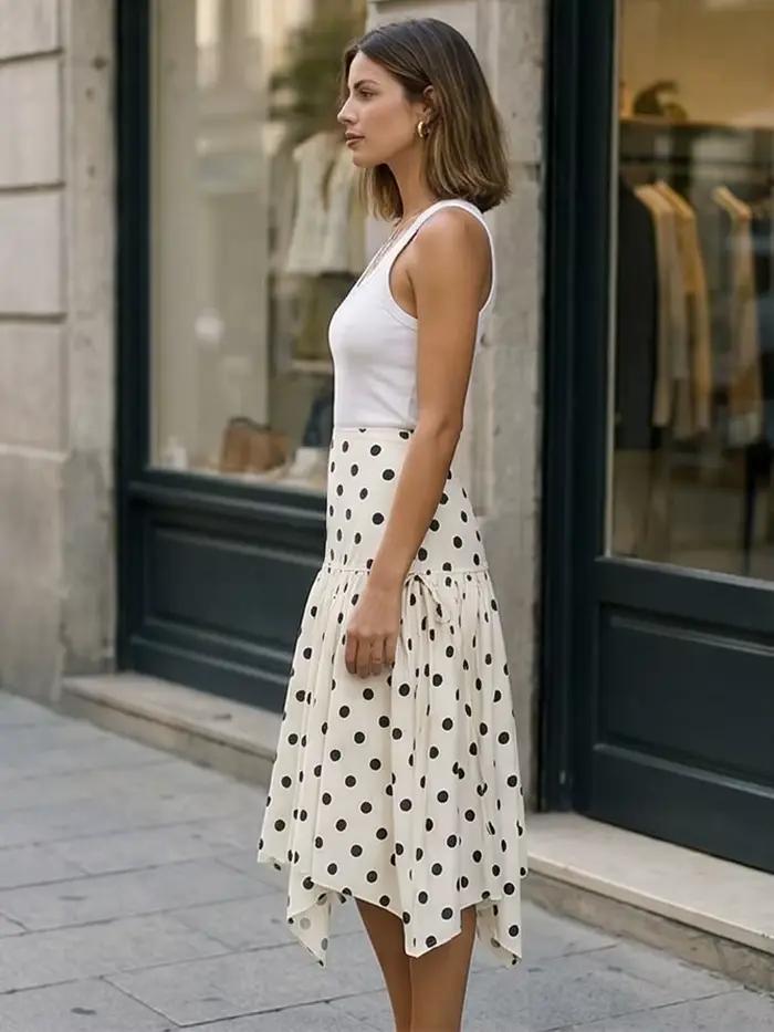 Willshela – jupe mi-longue plissée asymétrique à pois pour femmes, jupe Vintage taille haute avec fermeture éclair latérale, jupes chics pour dames