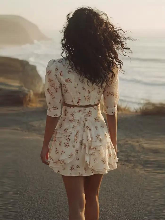 Nouveau set jupe-haut imprimé avec haut court boutonné et mini-jupe pour femmes, élégant et polyvalent pour toutes les occasions