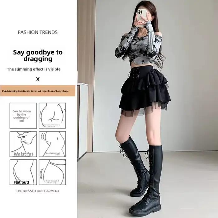 Jupe mini trapèze noire à dentelle style punk Y2K tendance pour filles
