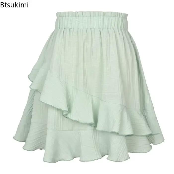 Nouvelles femmes jupes mode femmes jupe à volants taille haute irrégulière couleur unie jupe courte femmes à la mode couleur unie jupes