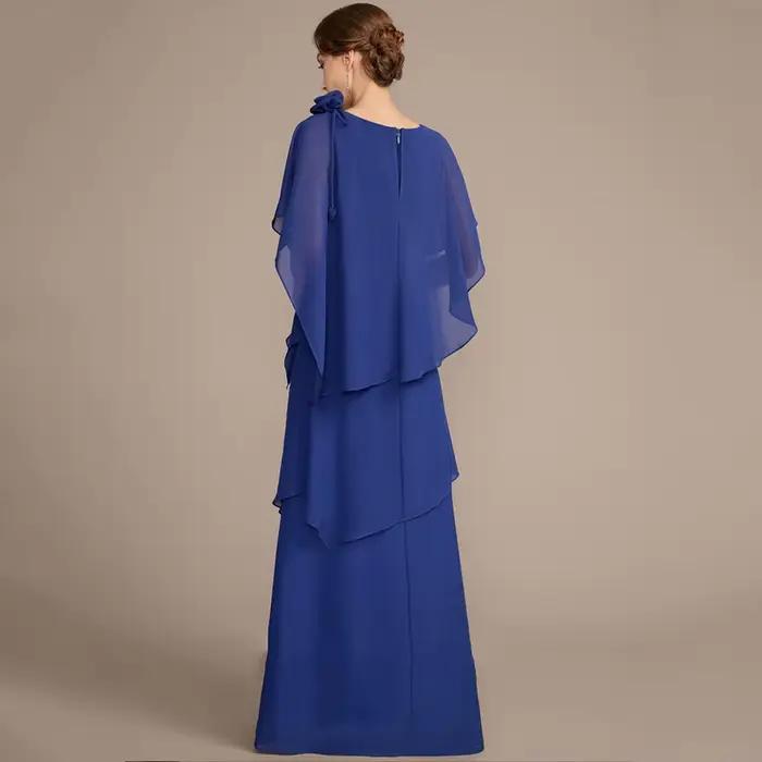 Robes de mère de la mariée bleu royal à manches mi-longues