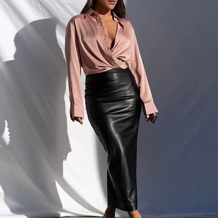 Jupe en simili cuir pour femmes