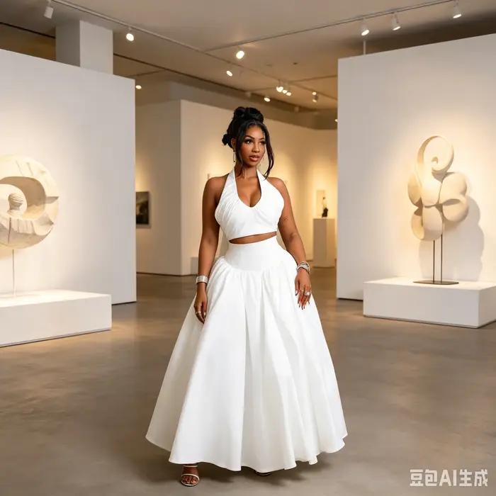 Jupe midi évasée plissée en coton blanc pur