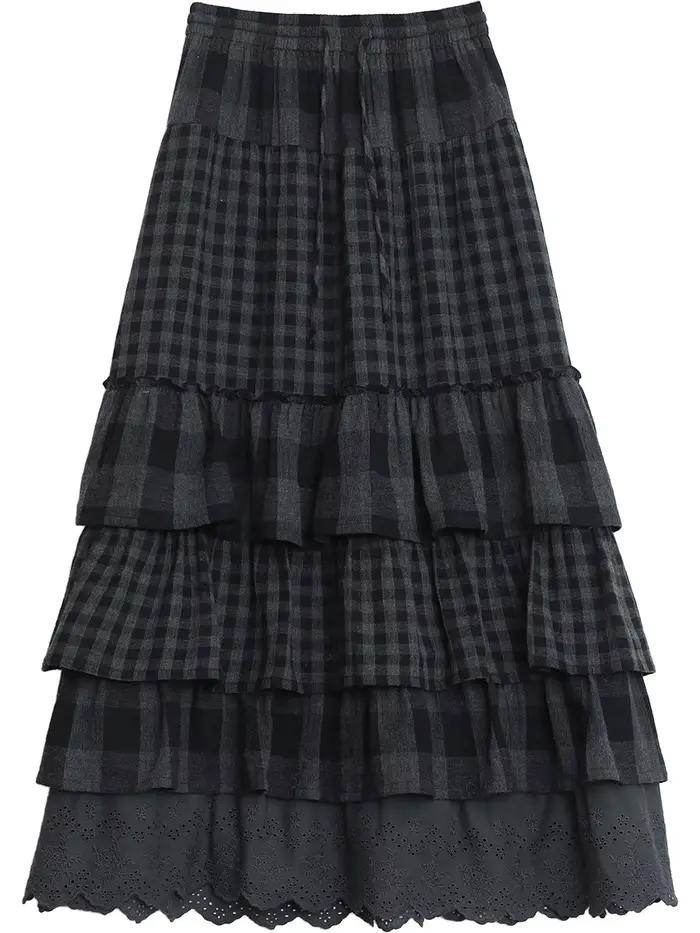 CHIC VEN – jupes coréennes pour femmes, nouvelle jupe longue multicouche rétro, taille haute, demi-longueur, vêtements automne hiver 2026