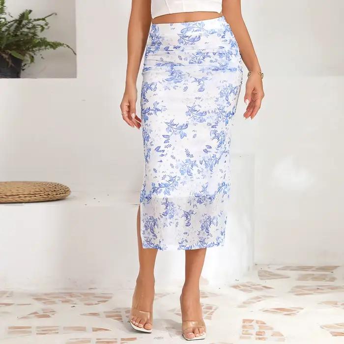 Jupe longue fendue taille haute pour femmes