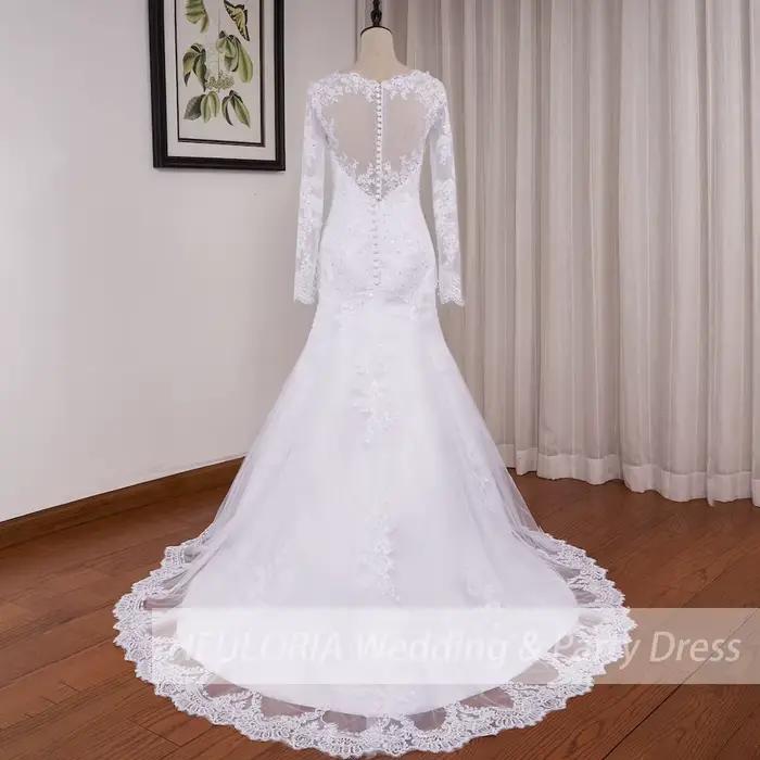 Robes de mariée sirène à manches longues col rond Robe de mariée blanche dentelle applique perles Robe de mariée Robe de mariage personnaliser