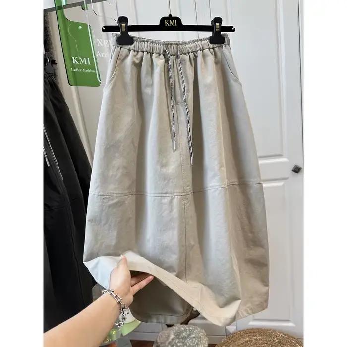Jupe parapluie mi-longue élégante et polyvalente à taille élastique pour femmes grandes tailles