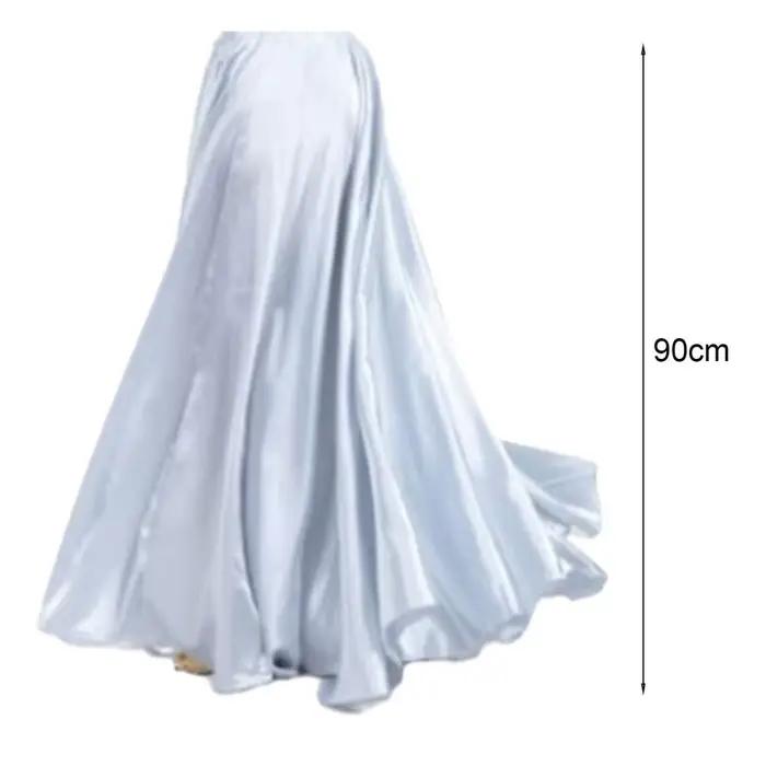 Jupe de performance en satin monochrome avec taille haute élastique, jupe plissée, super grand ourlet, aréir espagnol pour balançoire