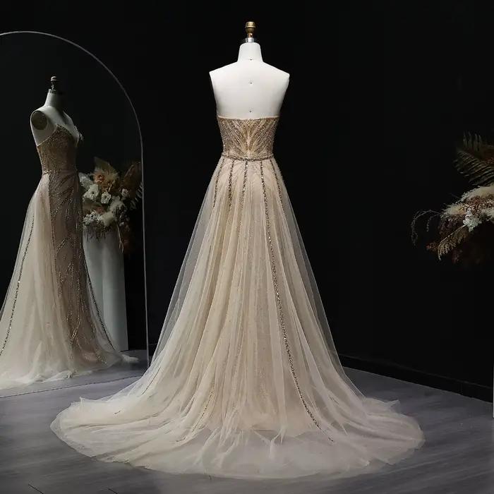 Sharon Said Champagne longue robe de soirée avec surjupe de luxe sirène femmes robes de soirée formelles de mariage SS068 personnalisé