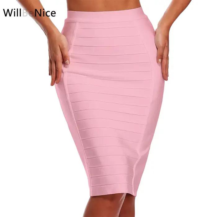 WillBeNice-Jupe crayon élastique pour femme