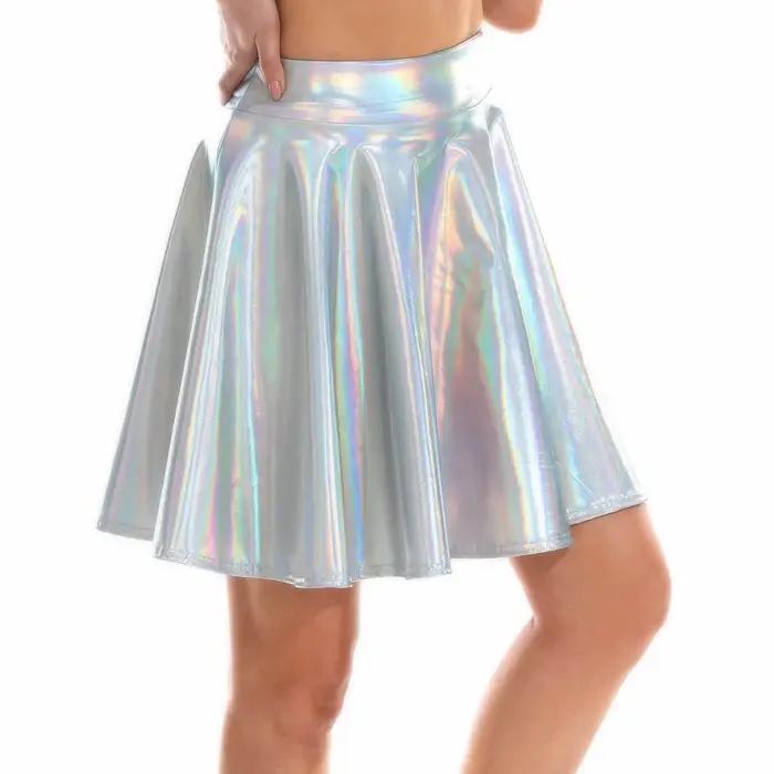 Jupe courte plissée sexy en cuir verni pour femme