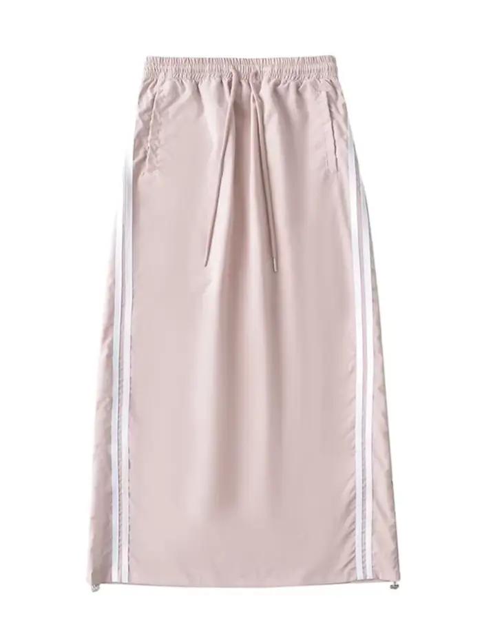 Femmes rue fille chaude jupe 2024 été taille élastique cordon rayé ample a-ligne décontracté Sport Style femme jupes à jambes larges