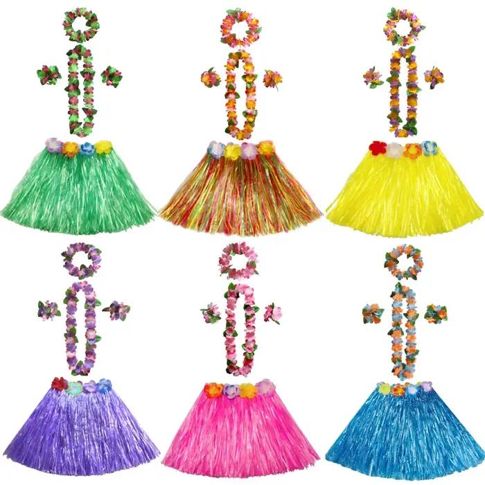 Jupe Hula en Fibres de Plastique pour Femme, Guirxiété de Fleurs Artificielles, Décoration de ixTropicale Hawaïenne d'Été