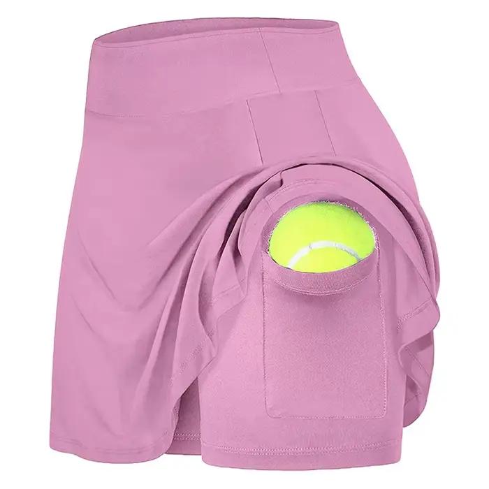 Jupe-court de Tennis pour Femmes avec Short Intérieur, Polyestère, Taille Haute Élastique, Idéale pour le Tennis, Golf, Natation et Loisirs Extérieurs