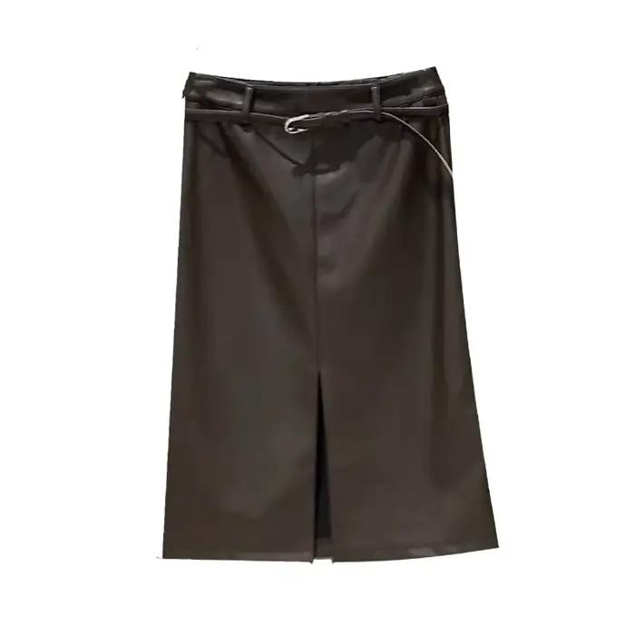 Jupe élégante en cuir taille haute