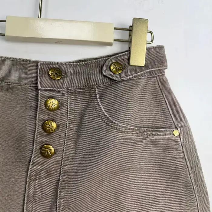 Jupe en jean taille haute couleur café coupe trapèze pour femme