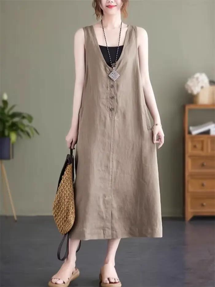 Robe en fibre de lin de coton pour femme
