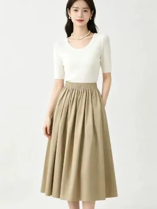 Jupe longue plissée taille haute pour femme