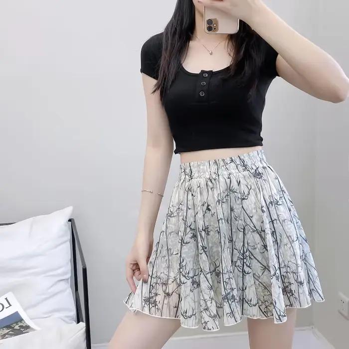 Jupes pour femmes multicolore en mousseline de soie vêtements Satin soie femmes jupe florale Harajuku été 2025 tendance Style coréen modeste V