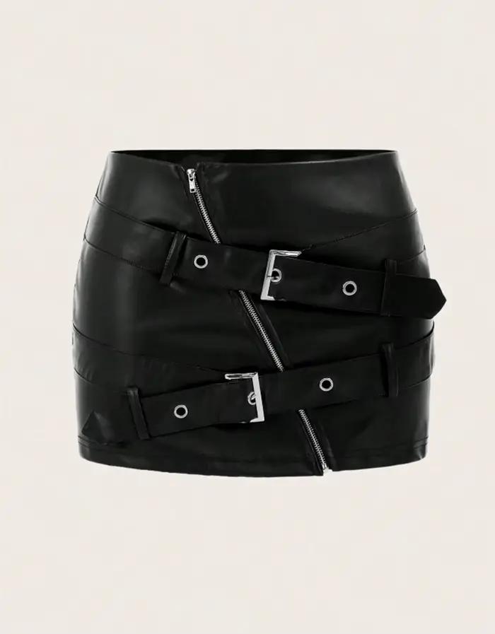 Jupes en cuir Pu pour femmes hiver nouvelle rue épice filles Sexy bouton