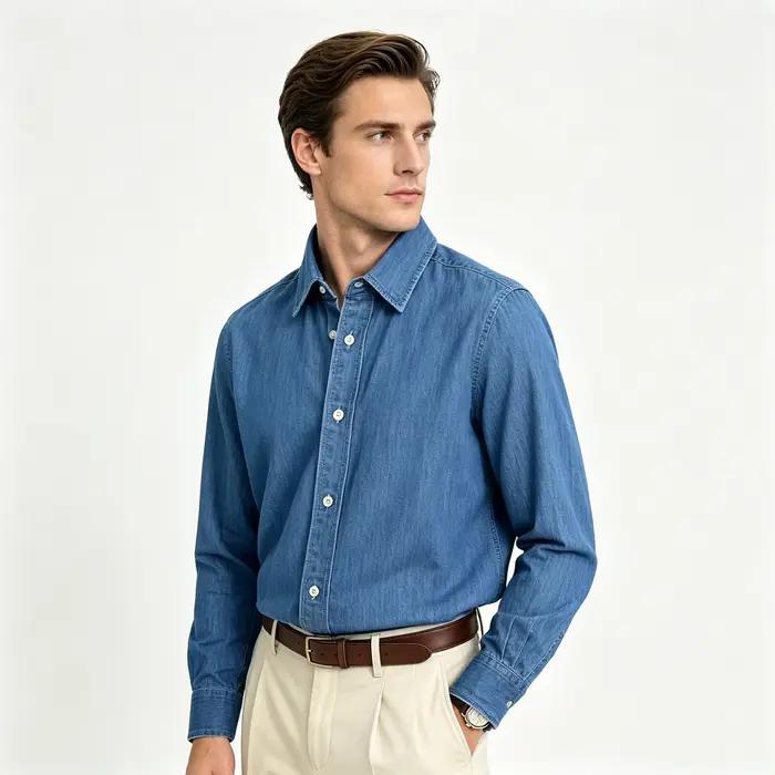 Chemise en jean pour femme, chemisier brodé classique style Old Money