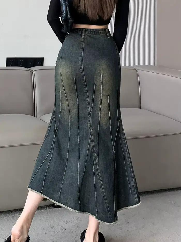 Vintage déchiré femmes sirène jupe 2023 nouvelle mode Y2K Streetwear jean jupes femme rétro décontracté irrégulière hanche jupes Denim