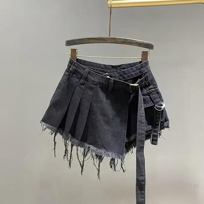 Mini jupe en jean rose irrégulière pour femme