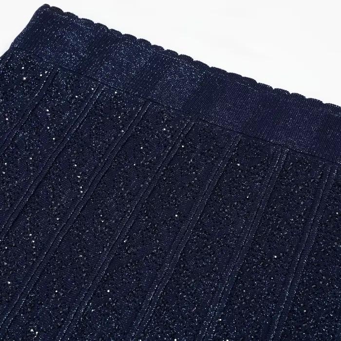2661 Nouvelle Jupe Mi-longue Femme de Luxe en Tricot Élastique, Style Féminin, Manches Longues, Ornée de Strass, Coupe Ajustée, Grande Ampleur, Détails Creux