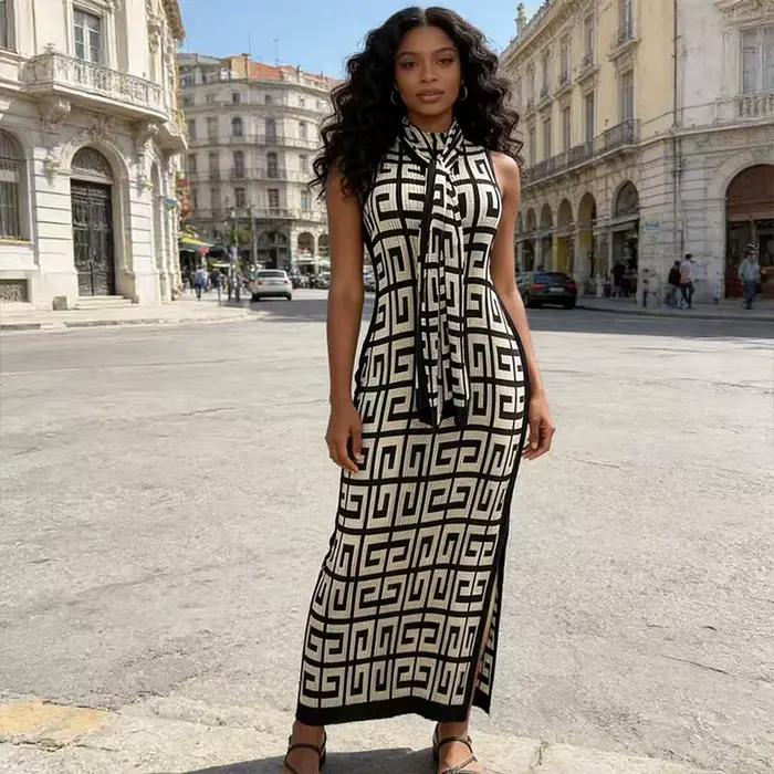 Robe longue décontractée sans manches pour femme, collection été 2026, élégante, imprimé 3D, style fourreau, maxi