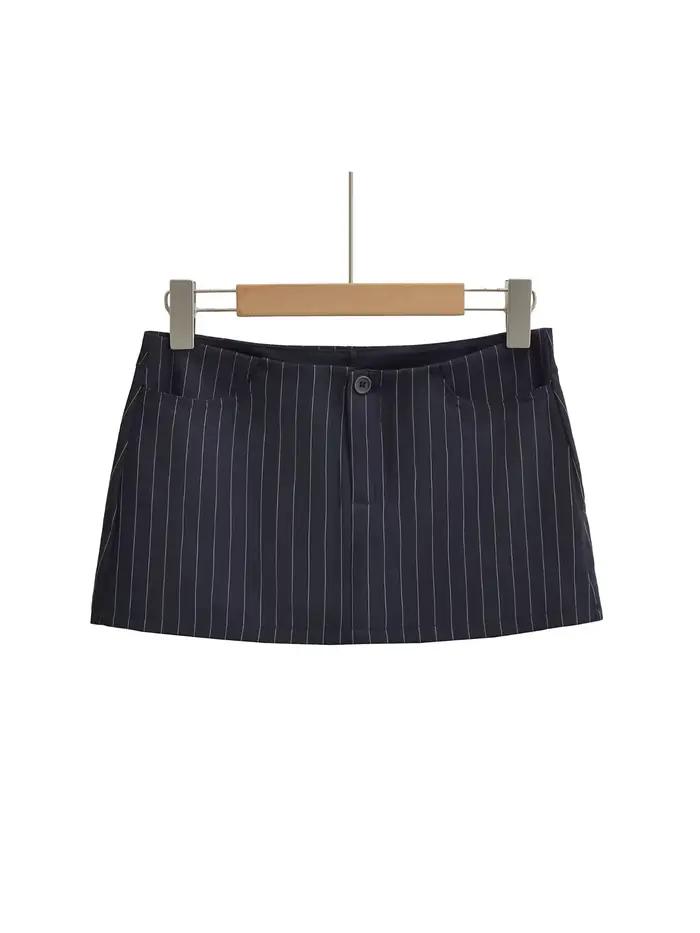 Jupe courte rayée bleu foncé pour femme, style vintage années 2000, taille basse, style Harajuku coréen Y2K Gyaru, jupe portefeuille, vêtements d'été 2026