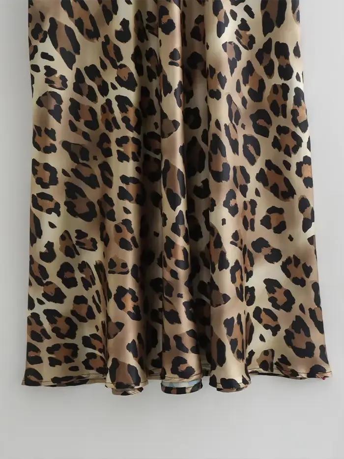 Willshela femmes mode léopard plissé côté fermeture éclair jupe Midi Vintage taille haute femme Chic dame jupes