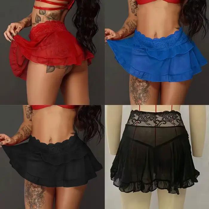 Jupe à volants en dentelle pour femmes, mini jupe décontractée au-dessus du genou, jupes courtes de danse d'été, tenue de club de fête, style sexy, polyester, dentelle, décontracté, été