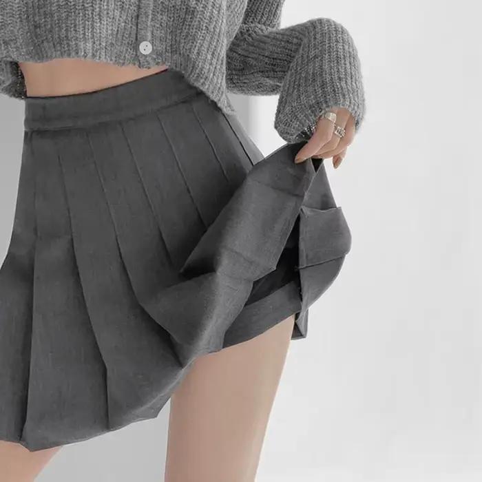 Nouvelle Jupe plissée pour femmes 2026 Mini jupes école japonaise taille haute Kawaii mignon gris