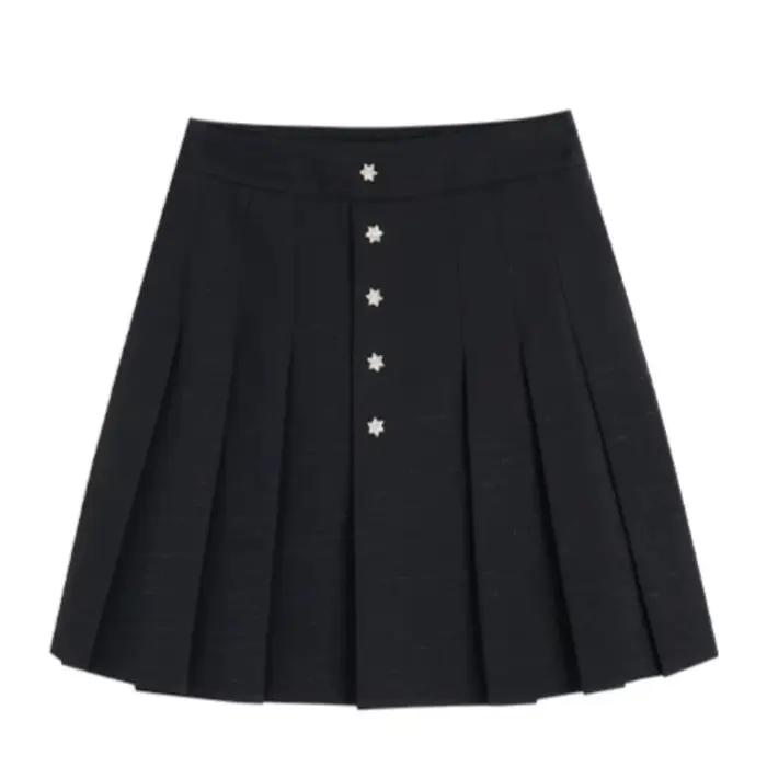 Jupe plissée noire OLrain pour femme, style français, taille haute, fermeture éclair, coupe trapèze, mini-jupe d'été 2026, pour le bureau O23CB69035