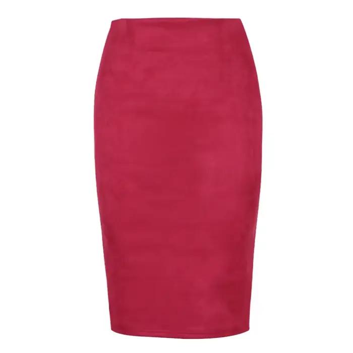 Femmes jupes daim couleur unie jupe crayon femme automne hiver taille haute moulante Vintage
