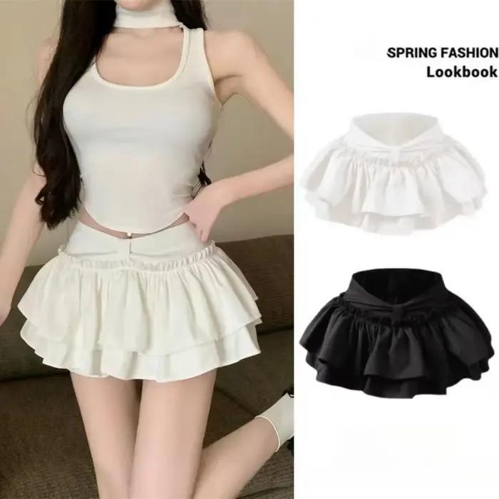 Mini-jupe coréenne chic kawaii style ballet à volants, jupe élégante taille haute élastique pour femme