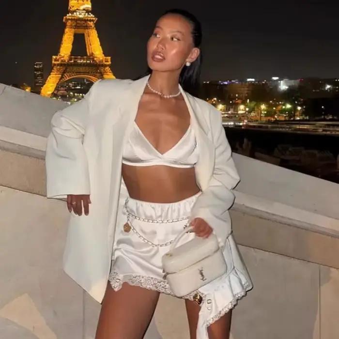 Mini-jupe en dentelle asymétrique à volants taille haute pour femme – Élégante