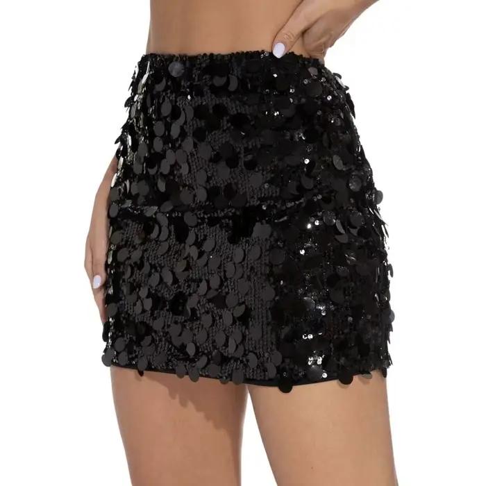 Jupe Mini à Sequins Taille Haute Tendance Polyester Asymétrique pour Festivals de Musique Carnavals Occasions Spéciales