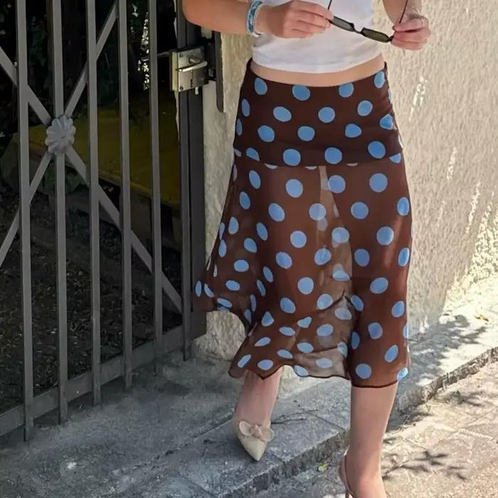 Jupe mi-longue à pois pour femmes Y2k